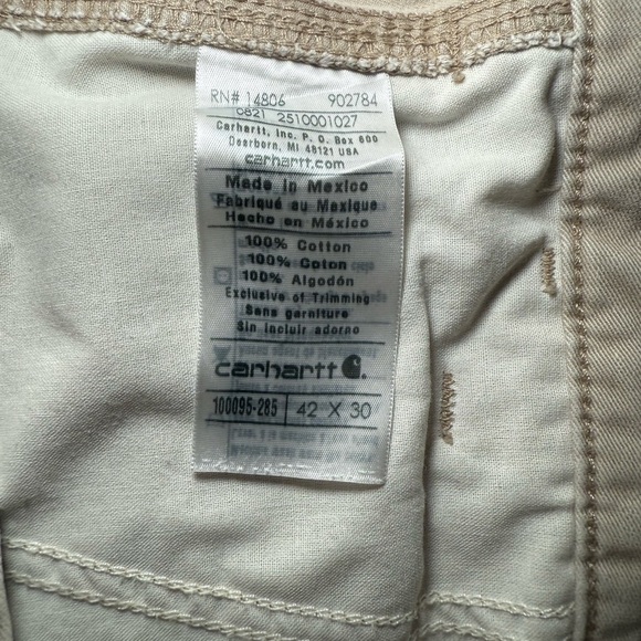 Carhartt Men’s Tan Relaxed Fit Pants 42X30 5 Pocket Belt Loops Chino Well Made - Picture 14 of 16